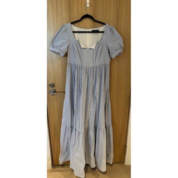 Brooks Brothers Regency Seersucker Sundress White Blue Size 12 Stretch Cotton - Picture 2 of 9